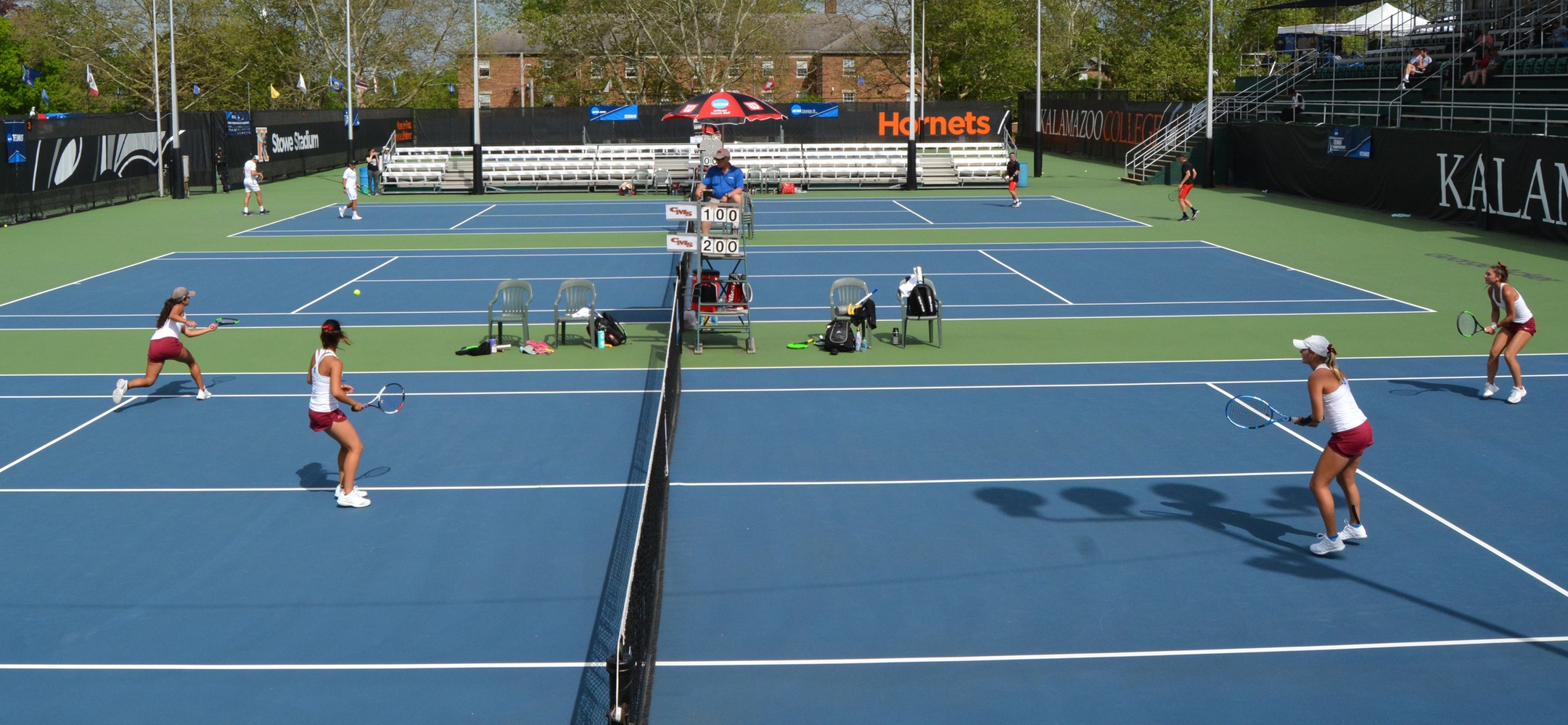 Caroline Cox and Catherine Allen (right) face Nicole Tan and Sarah Bahsoun (left) in the NCAA Doubles Championship