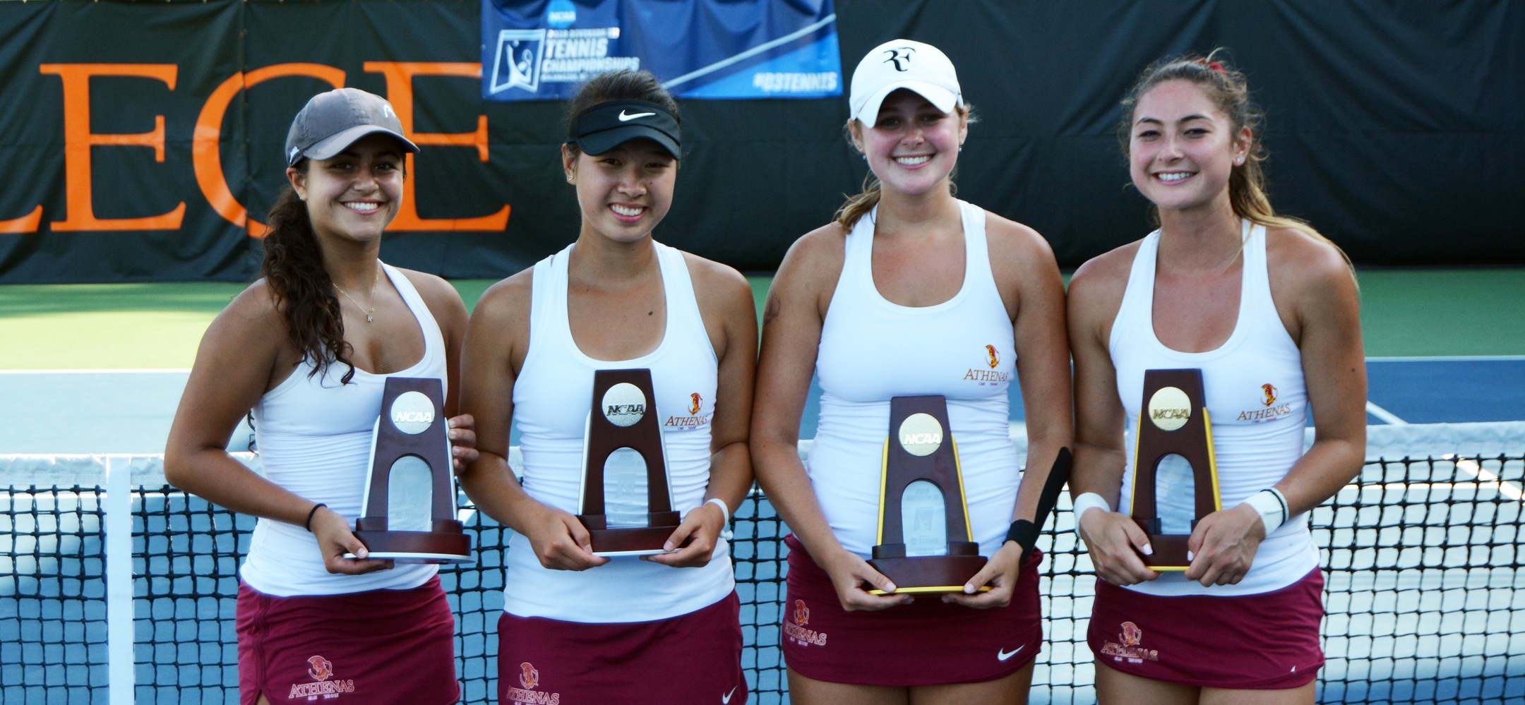 From L to R: Sarah Bahsoun, Nicole Tan, Caroline Cox and Catherine Allen after facing each other in the NCAA Doubles Finals