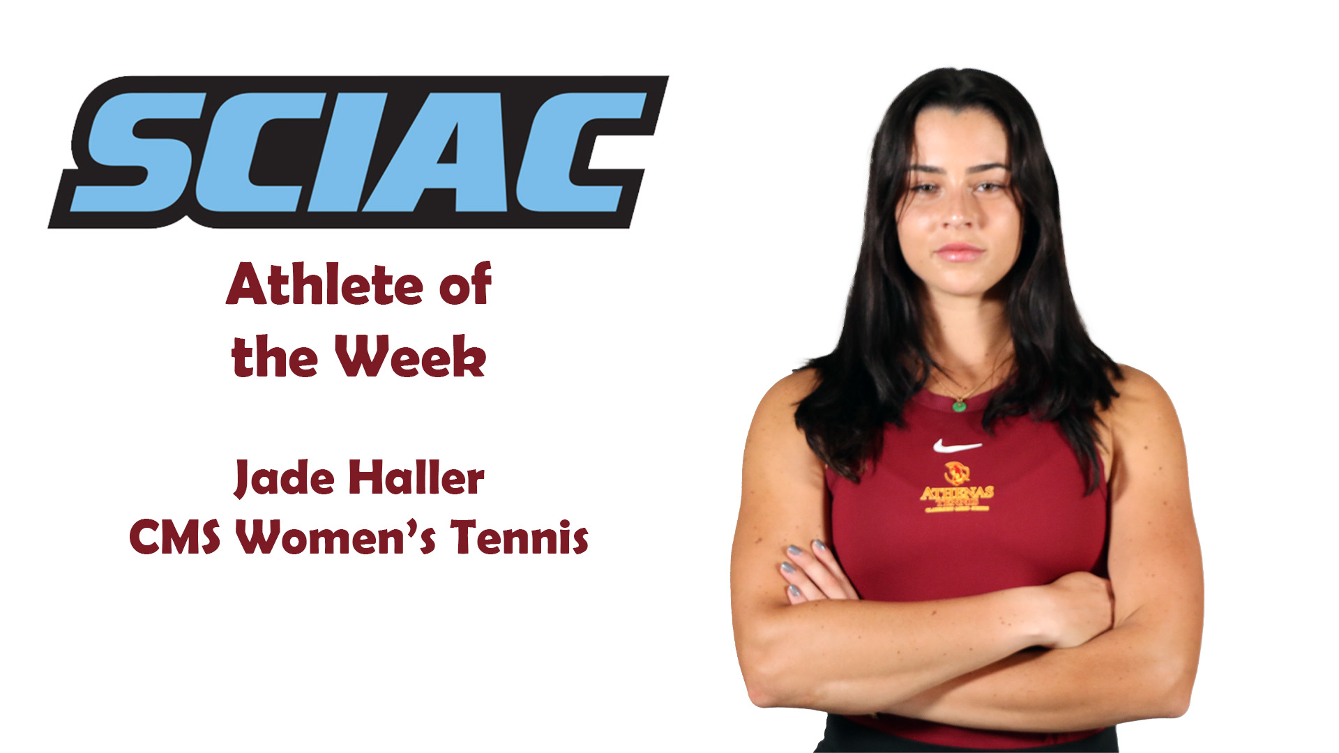 posed shot of Jade Haller with the SCIAC logo