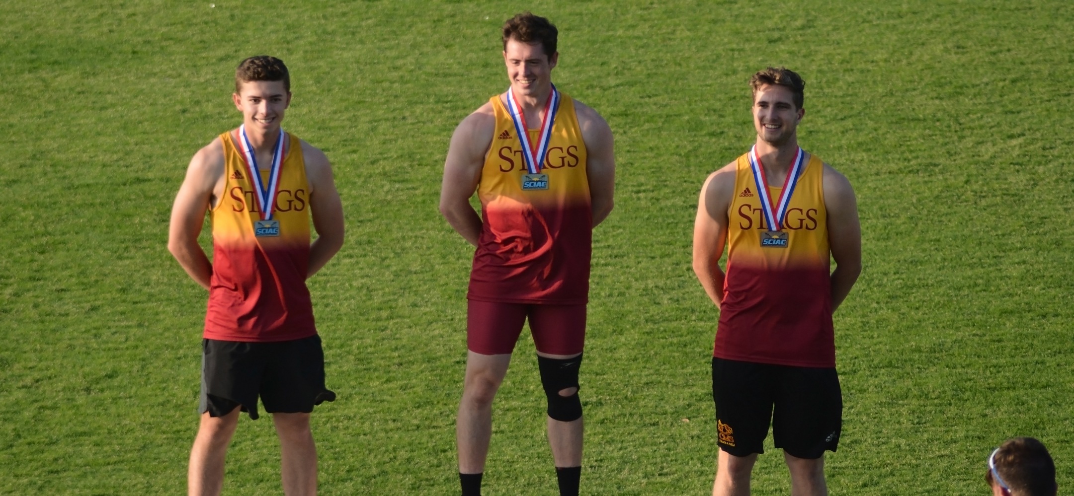 It was all Stags on the podium after the javelin, as Maxwell Knowles (center) finished first, Jordan Venglass was second, and Connor Schulz was third