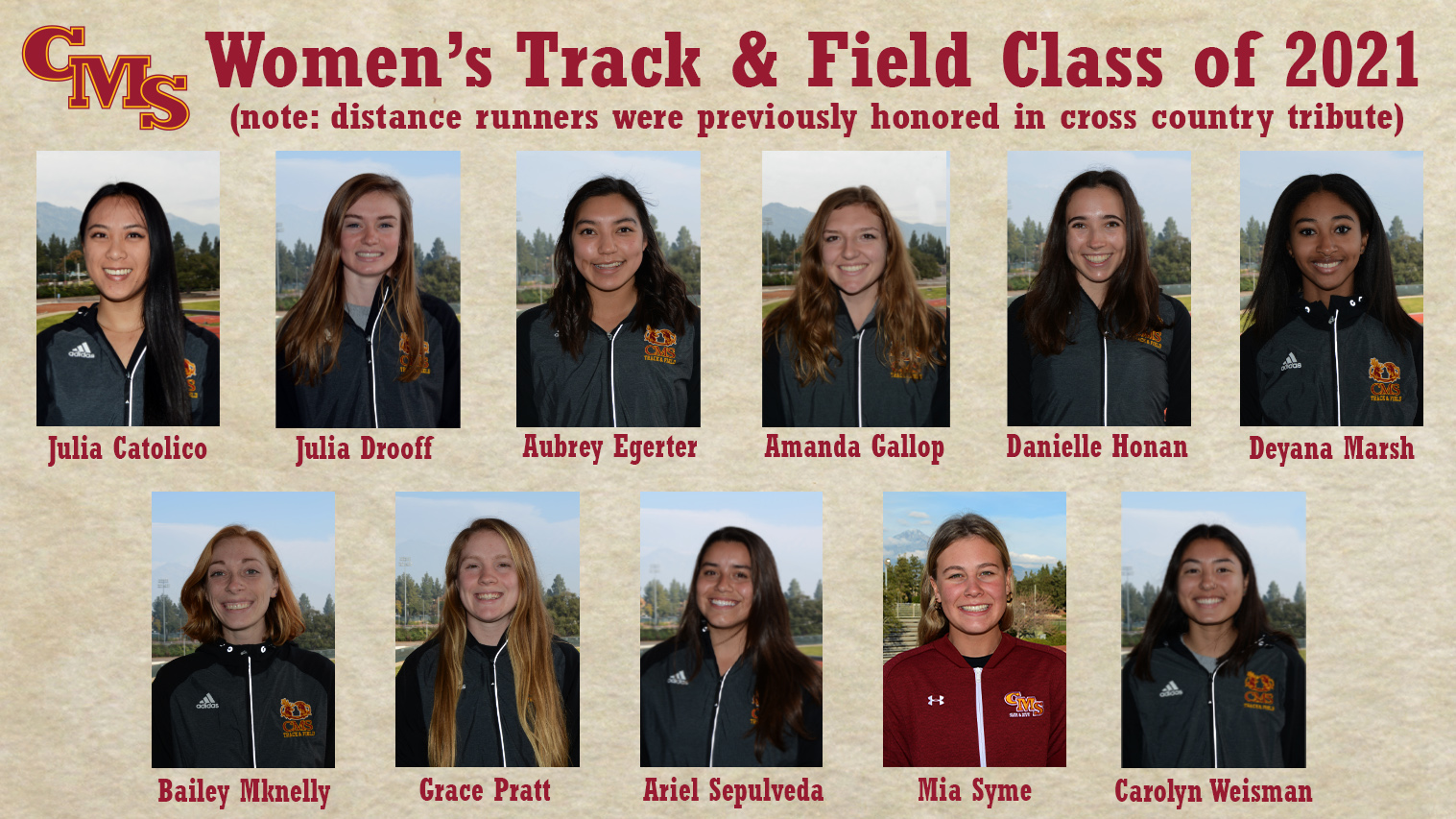 CMS Women's Track and Field Class of 2021 Head Shots