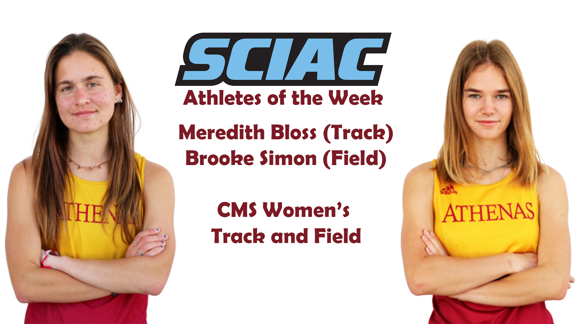 Posed photos of Meredith Bloss and Brooke Simon with SCIAC logo