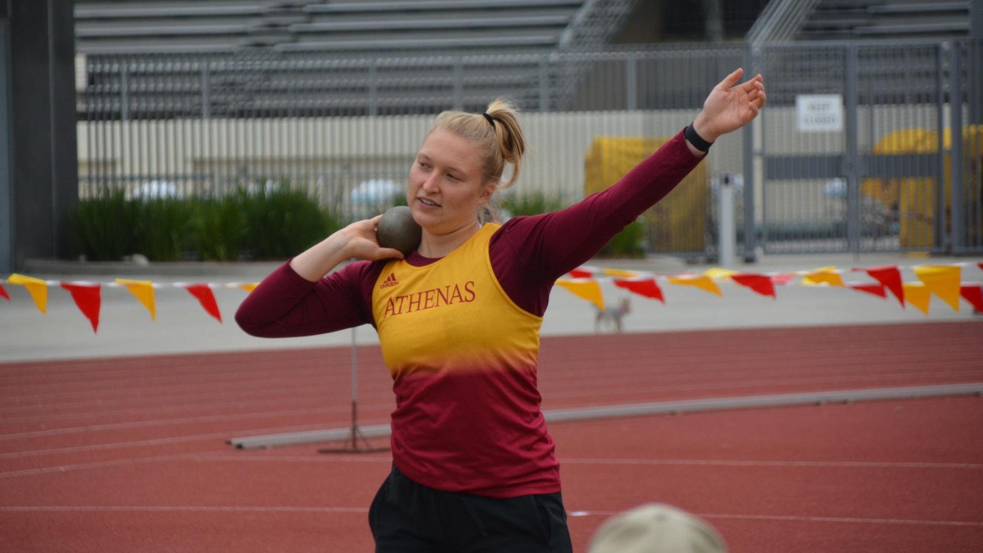 Carly Kirsch won the shot put for one of the eight first-place finishes for CMS