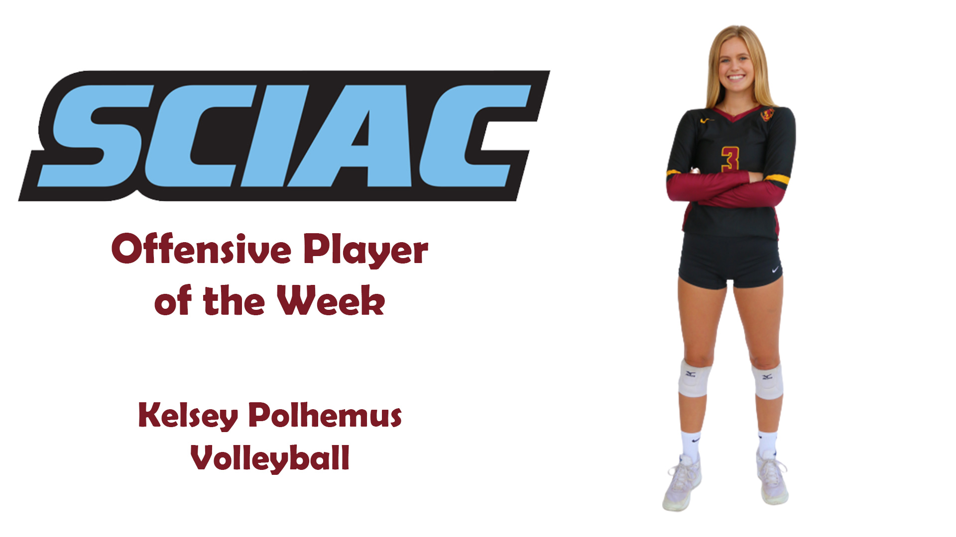 Posed shot of Kelsey Polhemus with the SCIAC logo