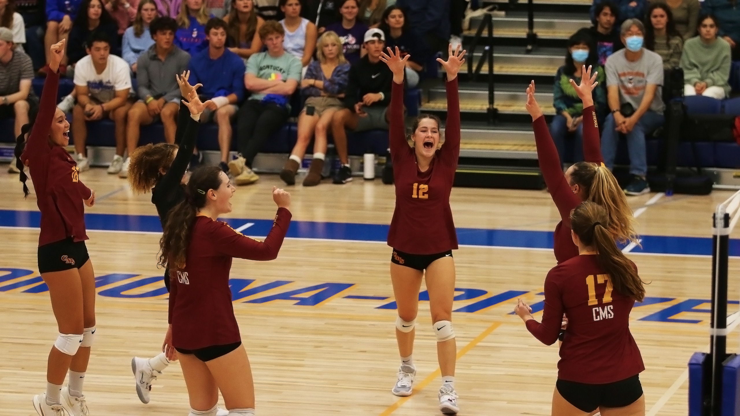 The Athenas celebrating a block ... and 23 straight wins