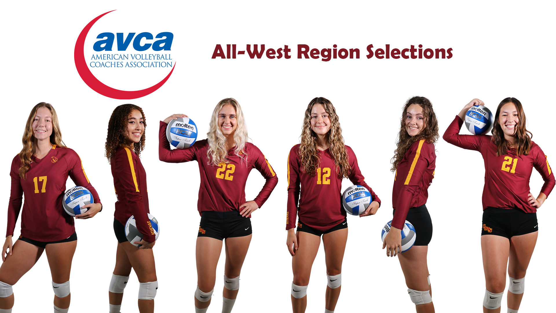 The six all-region selections posing with the AVCA logo
