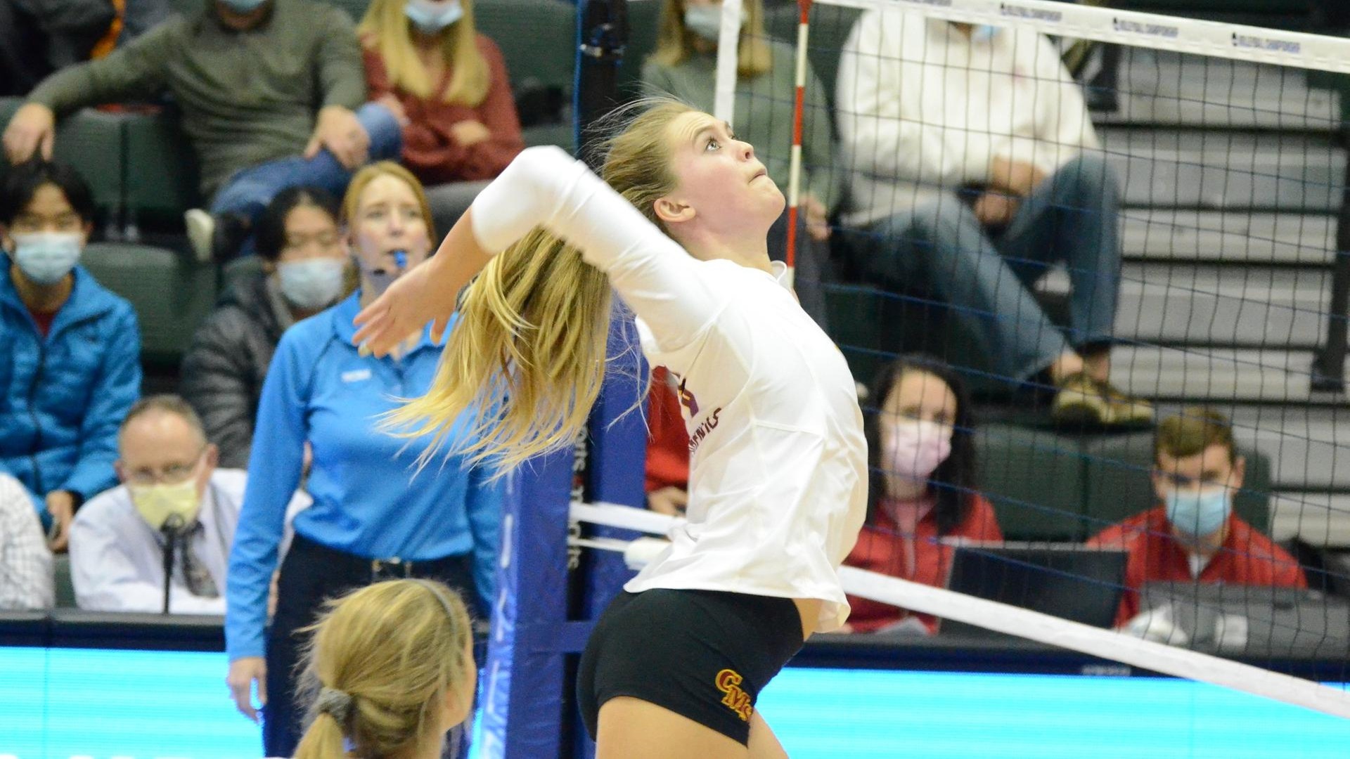 Kelsey Polhemus had 7 kills in 9 attempts for CMS (photo by Ricky Bassman)