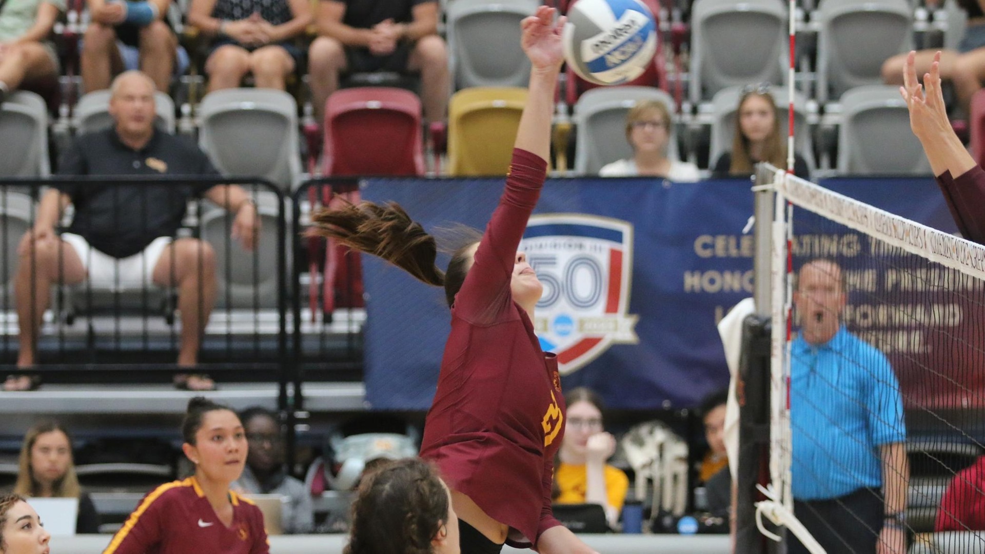 Audrey Sawyer had 12 kills in 17 swings for CMS (photo by Stella Cheng)