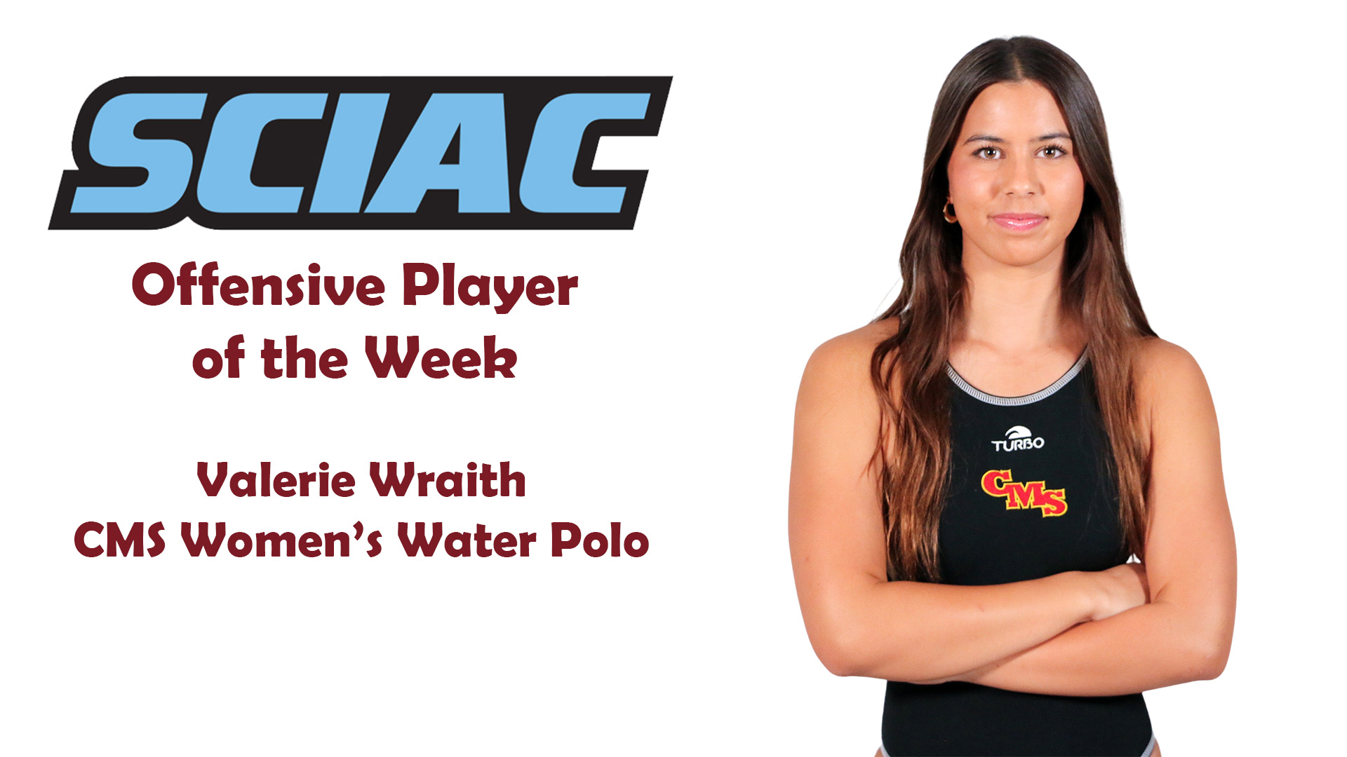 Valerie Wraith posed shot with the SCIAC logo